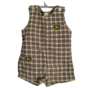 John Deere 2T plaid shortalls Green Yellow Black